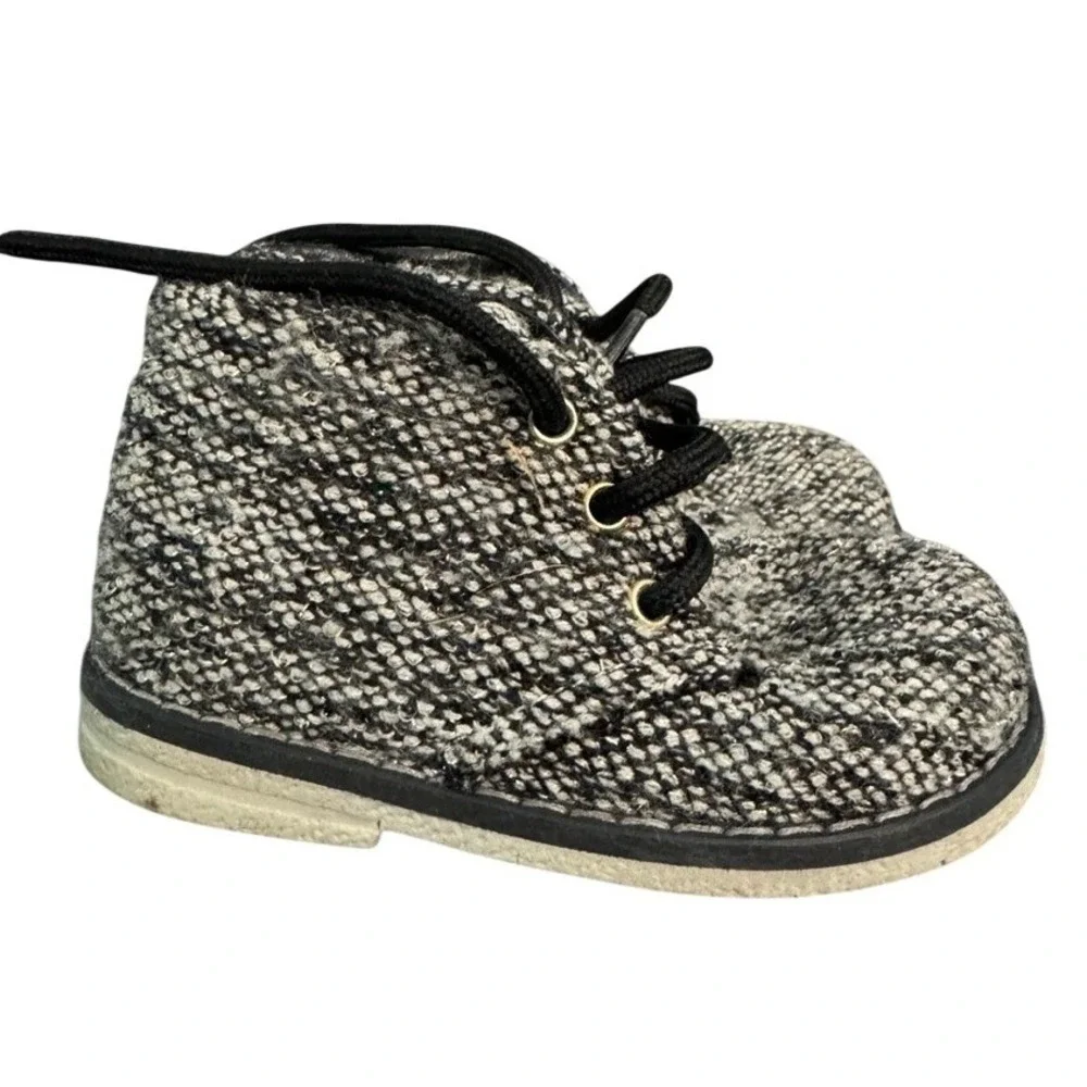 Primigi Infant Tweed Lace Up Chukka Boots Black White Silver Sparkle Size 19 EU